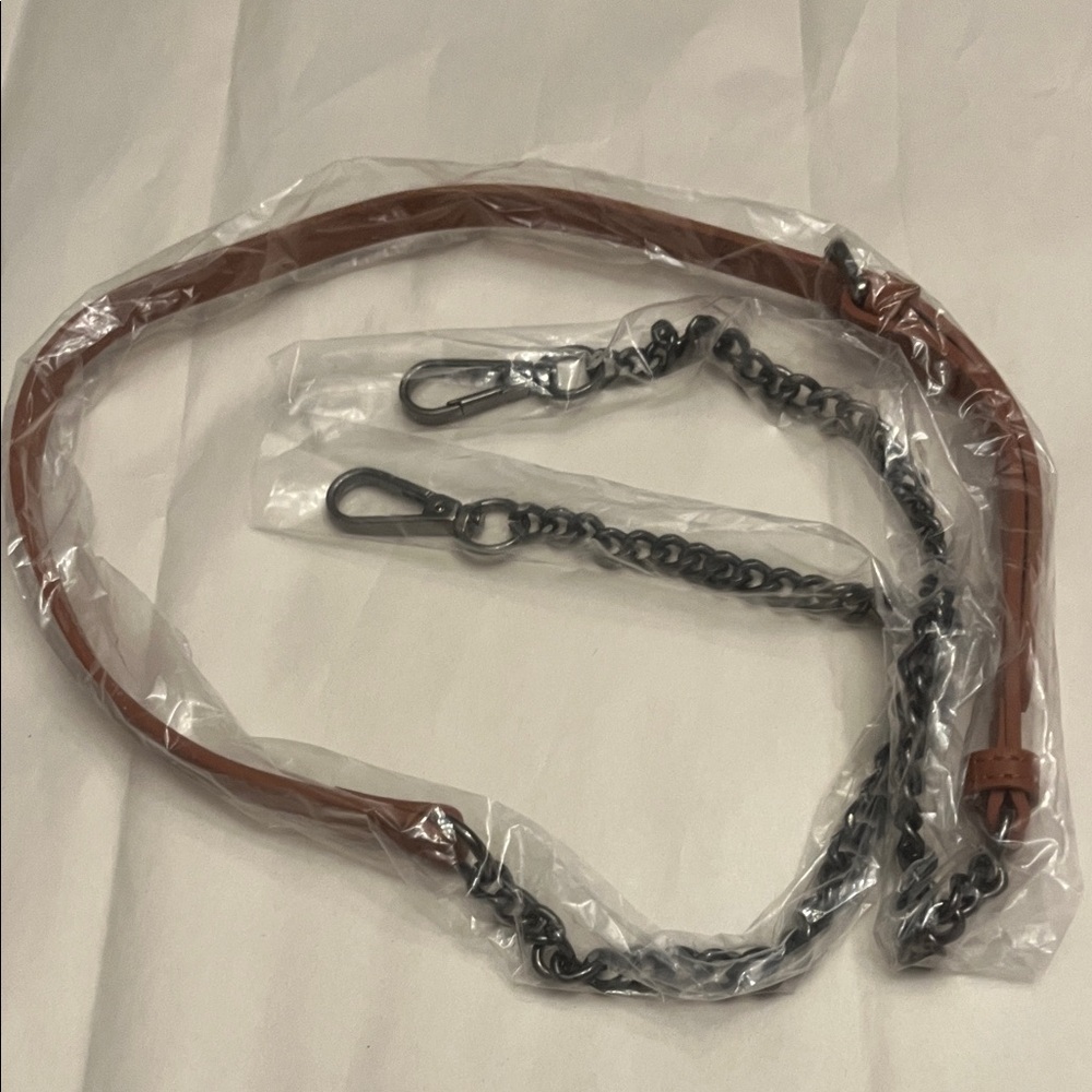 Detachable Faux Leather and Chain Bag Strap - Brown with Gunmetal Chain